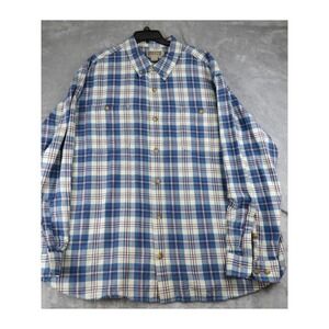 Duluth Trading Co Flannel Shirt Mens 3XL Blue Plaid Button Front Cotton